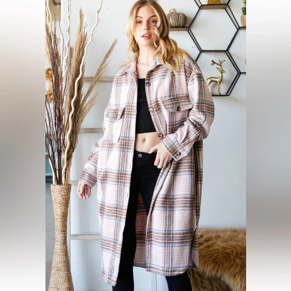 22 Fabulous Wool Mix Plaid Checker Longline Jacket - Picture 6 of 8